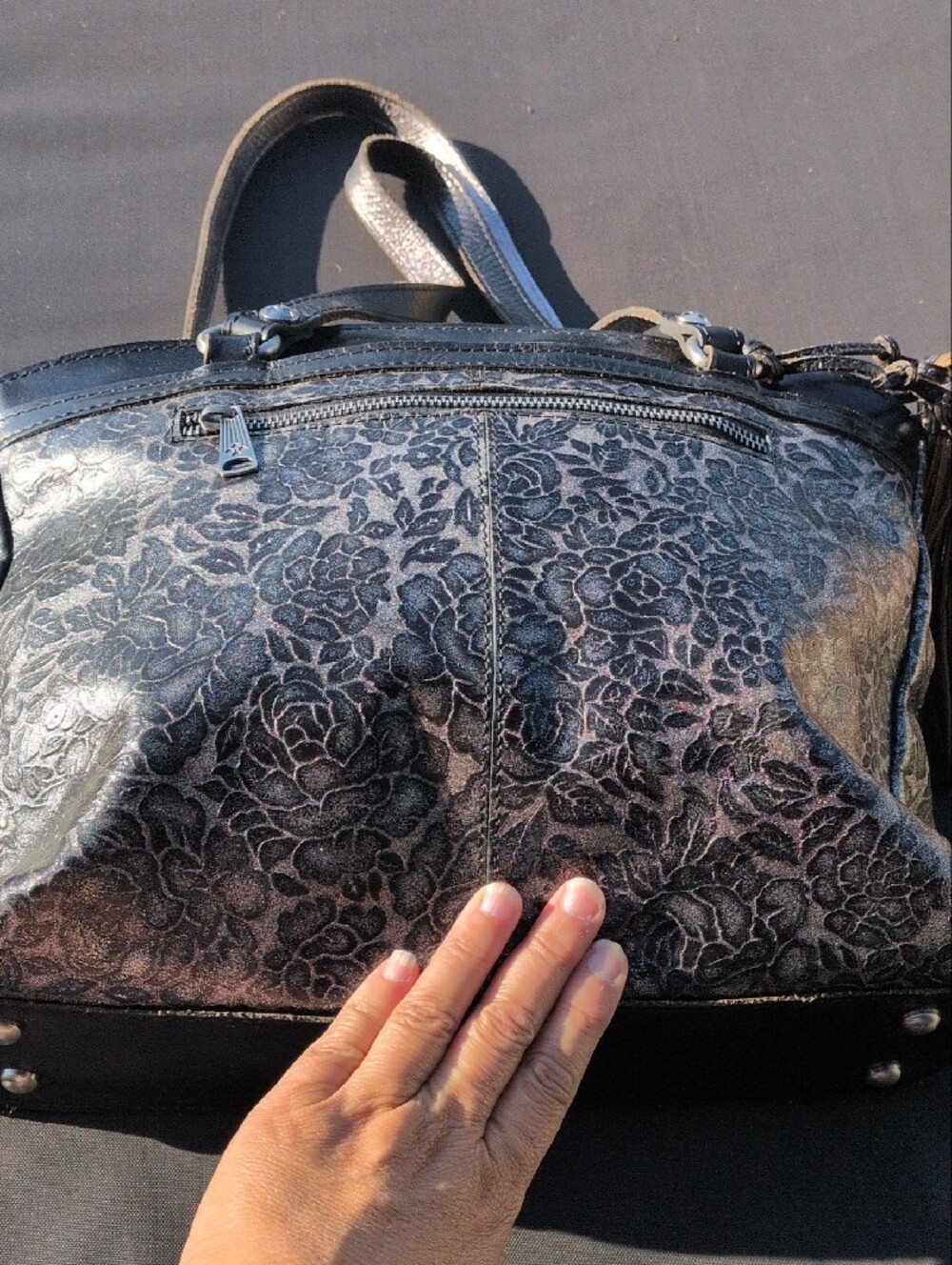 Patricia Nash Zancona Floral Tooled Leather Tote With Tassels